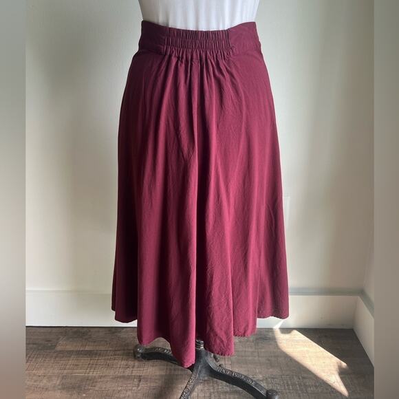 URBAN OUTFITTERS ECOTE BASQUE WAIST BUTTON DOWN MIDI SKIRT BURGUNDY SMALL - Picture 7 of 10
